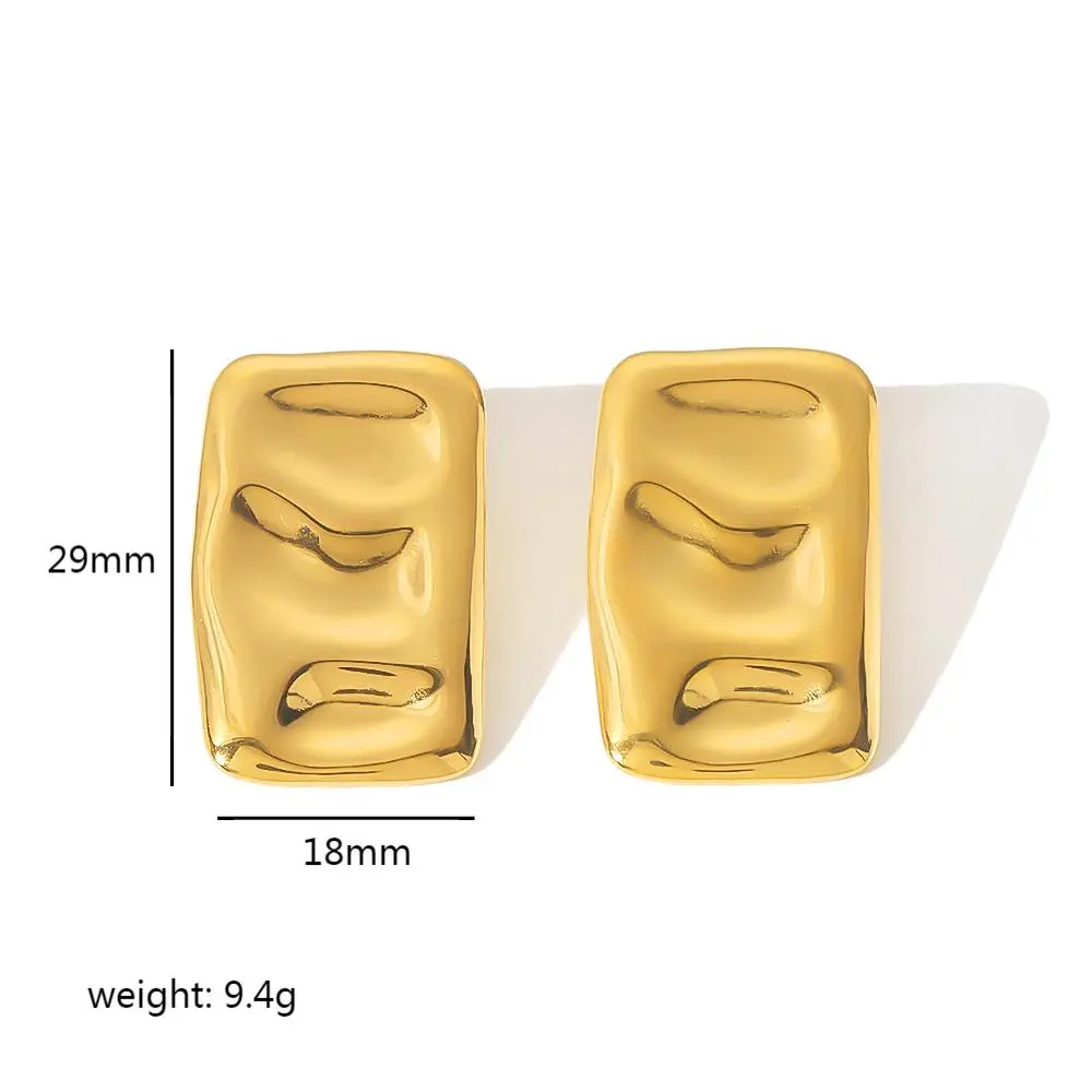 1 par de aretes tipo botón de acero inoxidable con textura rectangular, estilo universal simple y plegable, chapados en oro de 18 quilates, para mujer h5 Imagen2